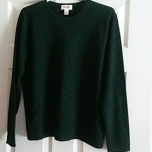 Talbots Crewneck Sweater Long Sleeve Forest Green Sparkly Classic Size Medium